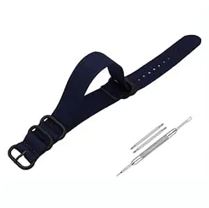 Lineon 20mm & 22mm Black Buckle Nylon Vintage Style NATO Watch Strap ONE WAY NATO Nylon STRAP Imported Quality With Pins and Pin Remover Tool (Include)