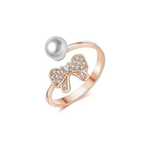 Jewels Galaxy Rose Gold Plated American Diamond Studded Butterfly Shape Finger Ring