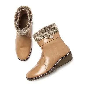Everly Beige Synthetic Leather Winter Fur Boots For Women -(4) - AB7006BLK37
