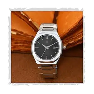 Shocknshop Silver Stainless Steel Analog Round Dial Date Display Wrist Watch for Men -W150