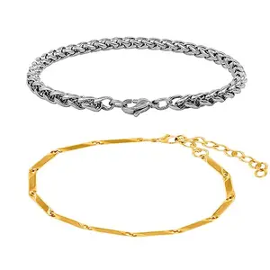 Nakabh Combo of Chain Stainless Steel Wrist Bracelet for Men Boys Unisex (NAK-2220151)(Silver + Gold)