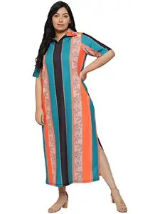 AMYDUS Plus Size Long Dress for Women | Smart Straight Fit | Collared Neck | Sweat Absorbing | XL to 9 XL Polo Dresses for Women Multicolour