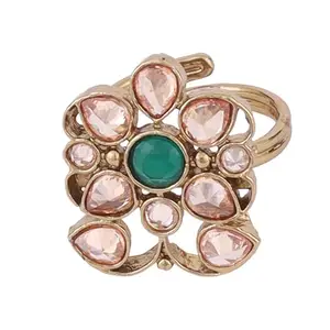 Saloni Fashion Jewellery Marvellous Oval Shape Gold Plated Adjustable Finger Ring For Women