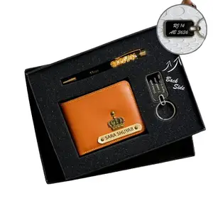 CUSTOMISE STUDIO Men Vegan Leather Wallet Pen Keychain Combo - Tan