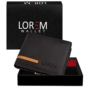 Lorem Brown Designer Bi-Fold Faux Leather 3 ATM Card Slots Wallet for Men WL43