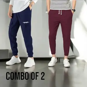 Men's Lycra Blend Track Pants Combo (Pack of 3) SHRIEZ BLU+Plain MRN Track APNT Size 2XL