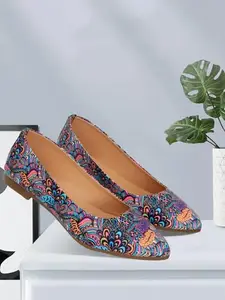 Floral Print Ballet Flats for Women, Slip-On, Comfortable (Blue, 8)