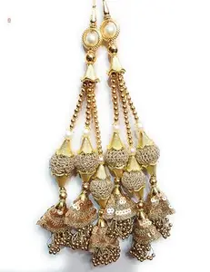 Libas Fashion Golden Handmade Work Ethnic Heavy Long Latkan for Lehenga Color Gold for Women Latkan Fancy Designer Teasel Fabric Silk Design 2 PC