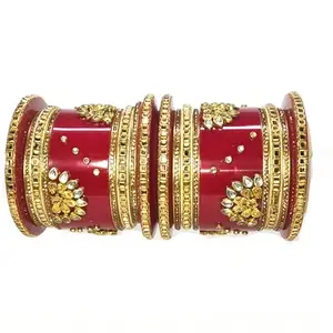 AAPESHWAR Plastic Beautiful Traitional Chudas/Bangle Set for Women and Girls (Red, 2.4) (Pack of 18)