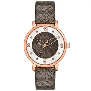 GANESH TIME Women Quartz Watch with Analogue Display and Leather Strap (Band Color: Black) (Dialer Color: Brown)