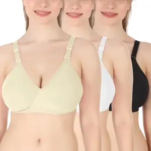 Tweens - Minimiser Non Padded - 100% Cotton - U-Shaped Back - Full Coverage, Wirefree, Seamless T-Shirt Bra (TW-703-SK-WH-BLK-3PC-32D)