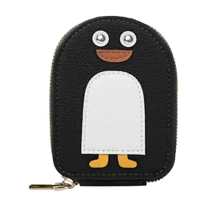 The Wallet Store Snowy Snug Vegan Leather Zipper Wallet for Women | Cute Penguin Design | Portable Mini Wallet for Women | Multiple Cards & Cash Slots (Black)
