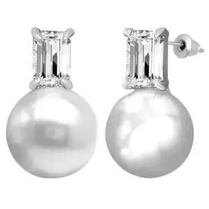 Peora Silver Plated Pearl & Crystal Studded Fancy Drop Earrings Fashion Jewellery Gift for Women & Girls
