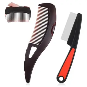 MAYCREATE® Hair Combs Set Dandruff Removal Comb & Stainless Steel Fine Tooth Comb for Scalp Massage & Removing Lice Self-cleaning Dandruff Scalp Cleaning,Pack of 2Pcs