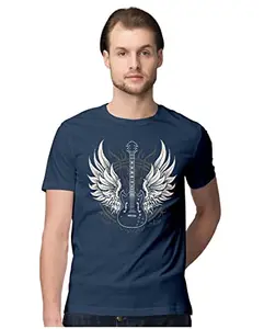 ALLEN BLACK Men's Regular Fit T-Shirt Rock & Roll Electric Guitar - Artwork 100% Cotton T-Shirt Navy Blue_ROEWXNHNX-Navy Blue 3XL Men Round_