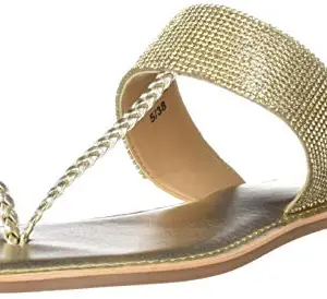 Carlton London Women's Gold Flat Sandal-3 Kids UK (CLL-6187)