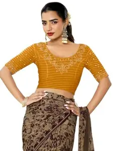 MRSWEARS Women's Regular Fit Readymade Stretchy Elbow Length Embroidered Saree Blouse