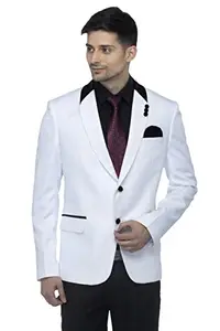 FAVOROSKI Designer Men's Slim Fit Velvet Notch Lapel Collar Single Breasted Blazer, White (FAVBL161136-WHITE-L)