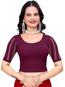 MISS WEARS Women's Regular Fit Readymade Stretchy Elbow Length Embroidered Saree Blouse