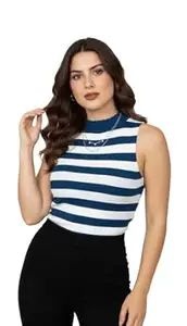 LASOON Women’s Sleeveless Striped Summer Top | Soft Viscose Spandex Blend | Stretchable Casual Wear Top for Women & Girls