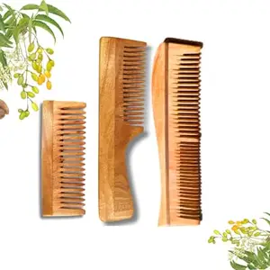 Detangling Combo Combs by SASU'S 100% Authentic Neem Wood Combs for Women and Men Width Toothed Comb | Fancy Handle Comb | Reduce Hairfall and Dandruff | Promote Hair Growth | Handmade Neem Comb | Made in India. Premium Shampoo Comb, Handle Comb, Premium Dual Toothed Comb