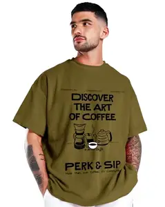 AUSK Men's T-Shirt with Oversized Printed Casual Tshirt for Men Olive
