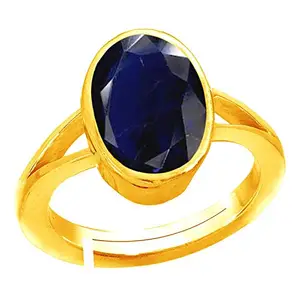 EVERYTHING GEMS 9.25 Carat Lab - Certified Unheated Untreatet AAA+ Quality Natural Blue Sapphire Neelam Gold Plated Adjustable Gemstone Ring for Women's and Men's
