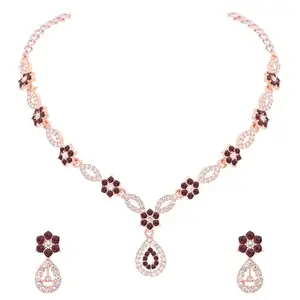 Brado Jewellery Timeless Rosegold Polished AD Studded Necklace Jewellery set with Matching Earrings for women and Girls
