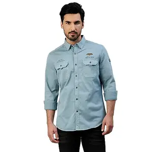 Royal Enfield Men's Regular Fit Shirt (SHA230003_Blue