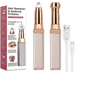 AELENCY Eyebrow Trimmer for Women, 2 in 1 Rechargeable Facial Hair Remover with Replaceable Heads, Professional Painless Personal Hair Removal Eyebrow Razor with Indicator Lights, (Rose Gold)