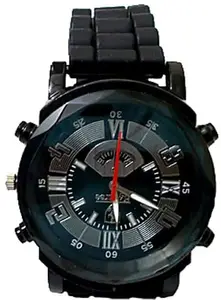 Men's Sports Watch with Silicone Band, Black Dial, Roman Numerals, Analogue Display