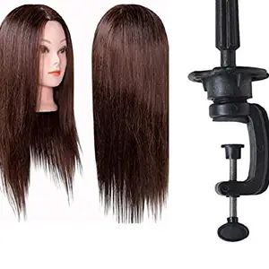 INAAYA Synthetic Hair Dummy For Hair Styling Hair Mannequin Hair Cutting Dummy With Stand Approx 30 Inch Long Dark Brown