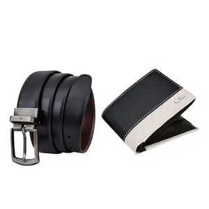 URBAN FOREST Smith Black/Sand Leather Wallet & Black/Brown Reversible Leather Belt Combo Gift Set for Men