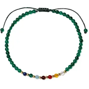 Lady Works Natural 7 Chakra Stone & Green Onyx Threaded Bracelet 4mm Round Smooth Beads 7 Chakra Stone & Green Onyx Adjustable Thread Bracelet. Unisex Macrame Yoga Bracelet.|LW_TDBR_0281