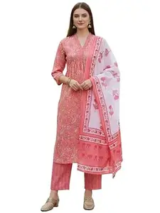 INDO ERA Women Pure Cotton Kurta Set with Dupatta | Festive Suit Set, 10341