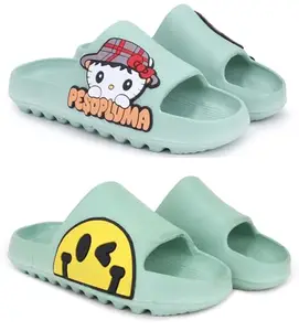 Pampy Angel Combo Pack of 2 Slipper/Flip Flops/Slides/Clogs/Sandals for Women,(T-Peso-Green,T-Eyes-Green),37 (Euro)