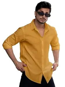 WIZOON Shirt for Men | Men’s Black Textured | Regular Fit | Textured Cotton Blend Casual | Full Sleeves | Spread Collar | Western Stylish