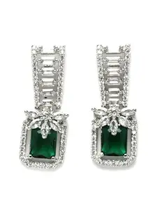 Karatcart Silver Plated Square Green Cubic Zirconia Stud Earrings for Women