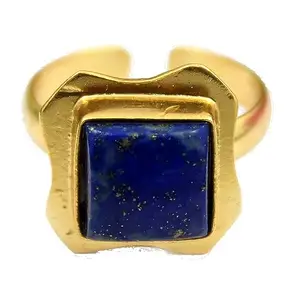 KHN Fashion Bohemian Design Natural Lapis Lazuli Spiral Wire Wrap Yellow Gold Plated Adjustable Rings For Her