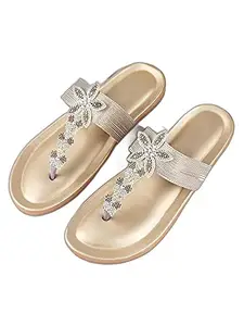 Bagadiya Trading Walktrendy Womens Synthetic Gold Open Toe Flats - 8 Uk (Wtwf17_Gold_41)