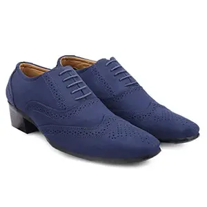 YUVRATO BAXI Men's Blue Height Increasing/Elevator Casual Suede Meterial Oxford Brogue Lace-Up Shoes-10 UK