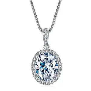 Bling Queen Women's Silver Plated Oval Cubic Zirconia Pendant Necklace, Oval Necklace, Women Necklace, Fancy Necklace For Girls, Elegant Neck Jewelry, Collar Bone Necklace(Silver)