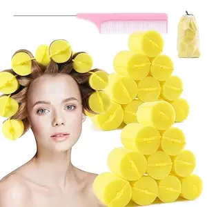SIYAA 12 Pieces Foam Sponge Hair Rollers, 1.89 inch/ 4.8 cm Soft Sleeping Hair Curler Flexible Hair Styling Sponge Curler and Stainless Steel Rat Tail Comb Pintail Comb for Hair Styling (Yellow)