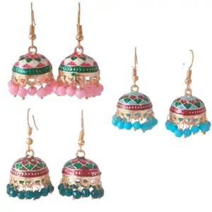 Traditional Meenakari Jhumka Earrings Combo of 3 pairs | Meenakari Eaarings for Women and Girls | For Marriage and functions | Birthday, Anniversary gift