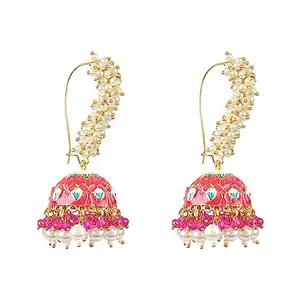 I Jewels Gold Plated Traditional Meenakari Handcrafted Pearl Jhumki Earrings For Women & Girls (Pink)
