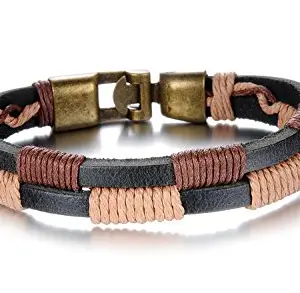 Montague Leather and Stainless steel Bracelet for men
