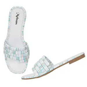 MEHNAM Candy Stylish Printed Flat Sandal | Synthetic Casual Flats with Comfortable Resin Sole for Women