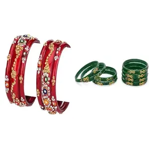 Somil Combo Bangle Set For Women | Traditional Daily Bangles | Perfect For Parties & Functions, Pack Of 14, Red, Green -D429