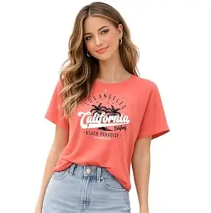 London Hills Women’s Loose Fit Graphic Printed T-Shirt | Soft Cotton Blend Fabric | Round Neck Half Sleeve Casual Top, Travel & College