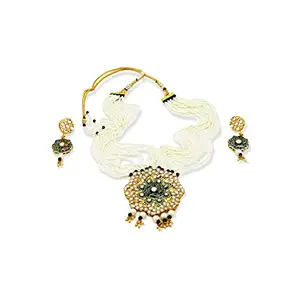 Anurakti Jevar Long Haar Multi Strands Gold Plated Handicraft Ethnic Beads Kundan Necklace Jewelry Set For Woman & Girls